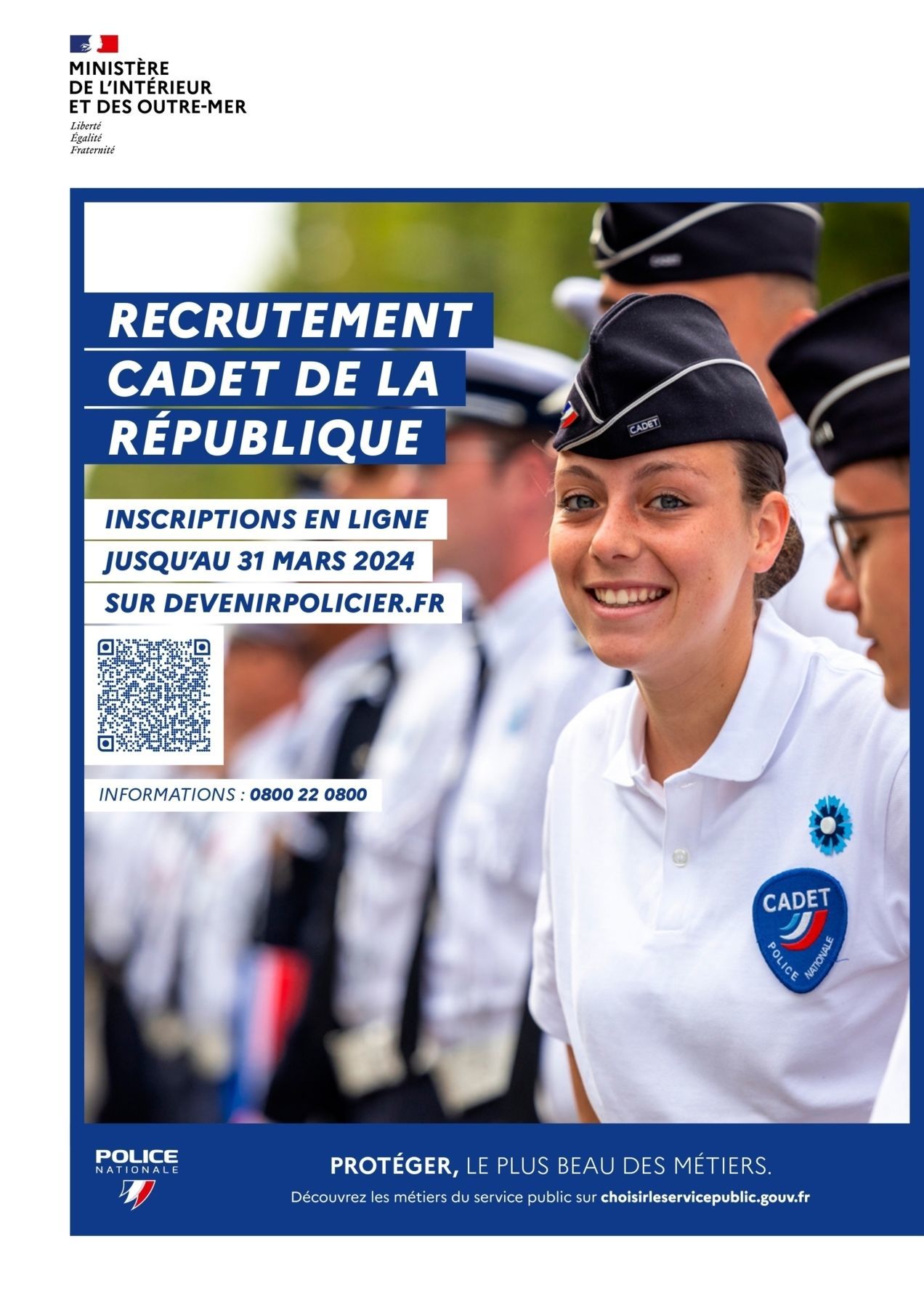 POLICE NATIONALE : Recrutement Cadet de la république 2024 