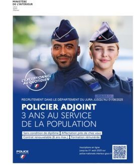 Préfecture - Communication pour le recrutement de policiers adjoints - Circonscription de police de Lons-le-Saunier et Dole